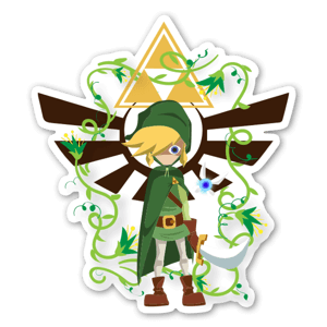 Caricatura de Link do jogo de Zelda, desenhada por Squareshop. Este autocolante dará um toque de classe ao teu portátil ou frigorífico. 