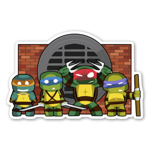 Caricatura TMNT desenhada por Squareshop. Este autocolante dará um toque de classe ao teu portátil ou frigorífico. 