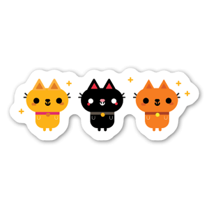 Um trio de gatos giros em formato cartoon