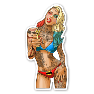 ilustração personalizada da harley quinn na praia