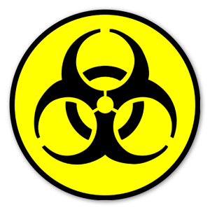 Sinal de Biohazard em amarelo com contorno preto.