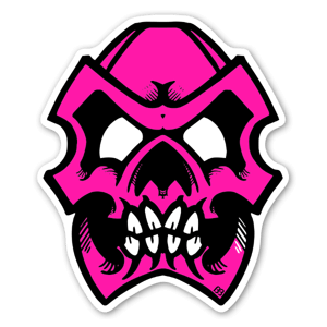 Ilustração única de uma caveira rosa choque por Bobby.